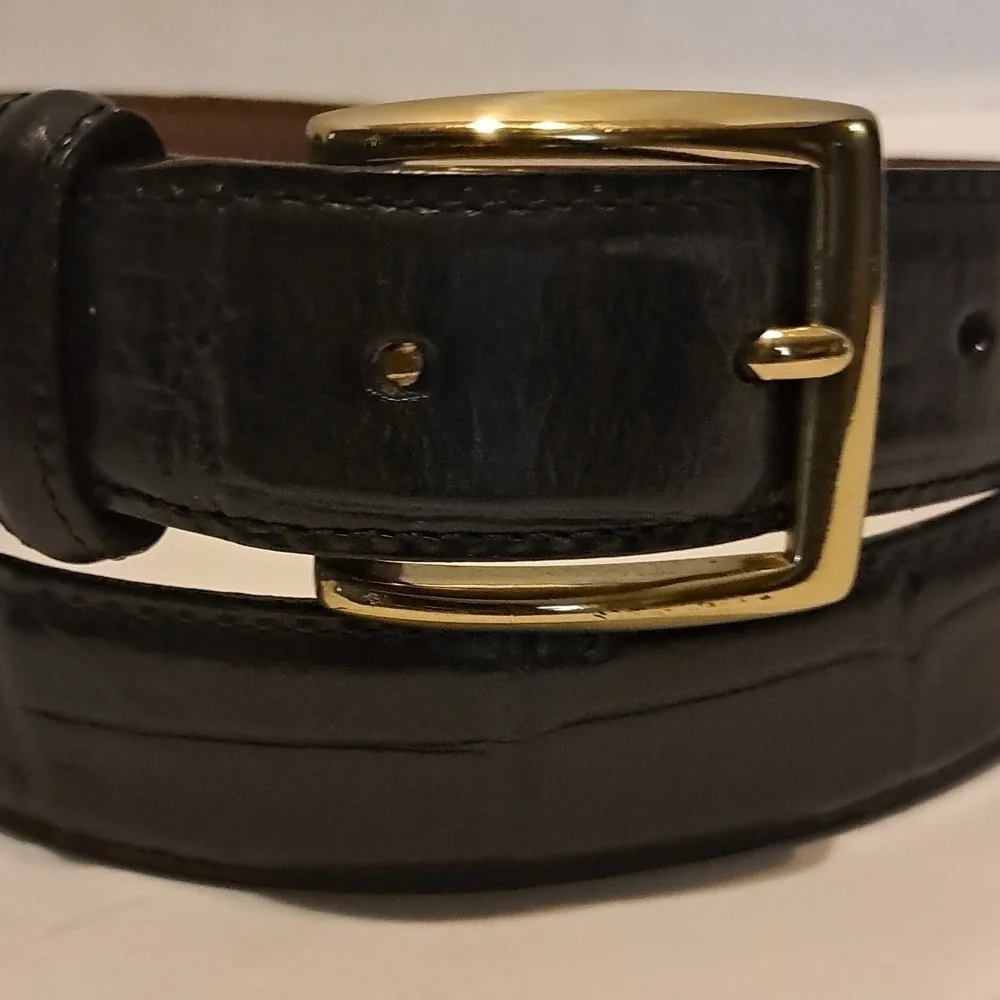 Brighton Men Black Belt Leather Alligator Embossed 32103 Size 34 Preowned